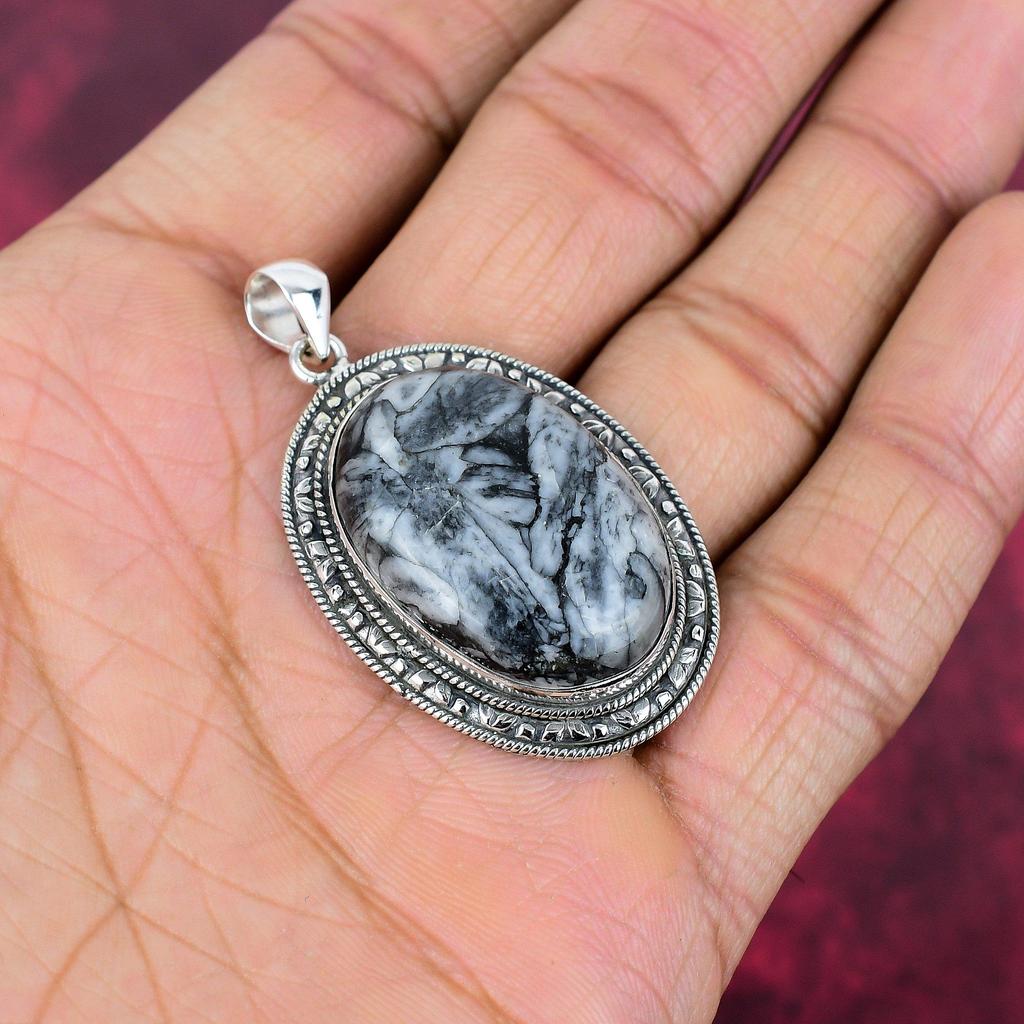 Pinolith Jaspis 925 Sterling Silber Anhänger, handgefertigter Edelstein Anhänger Schmuck, Geschenke für Frau Brandneuer Anhänger