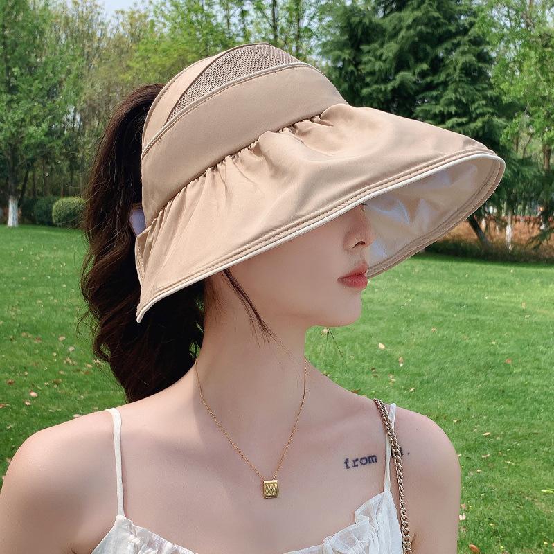 Netzatmungsaktiver Sonnenschutz-Sonnenhut Sommerhut Damen Outdoor-Sport Reisen Leerer Oberhut Einfarbiger einfacher Sonnenhut