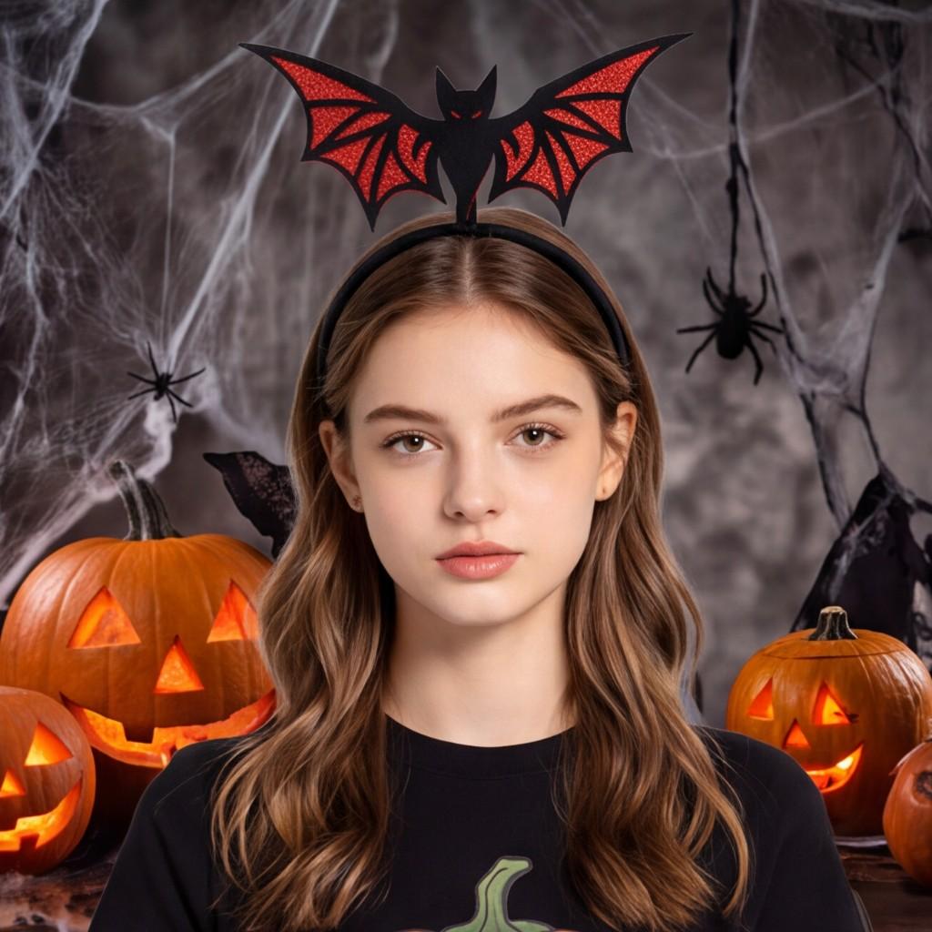 Halloween Glitter Bat Headband Spooky Gothic Hair Accessory for Cosplay Party/green