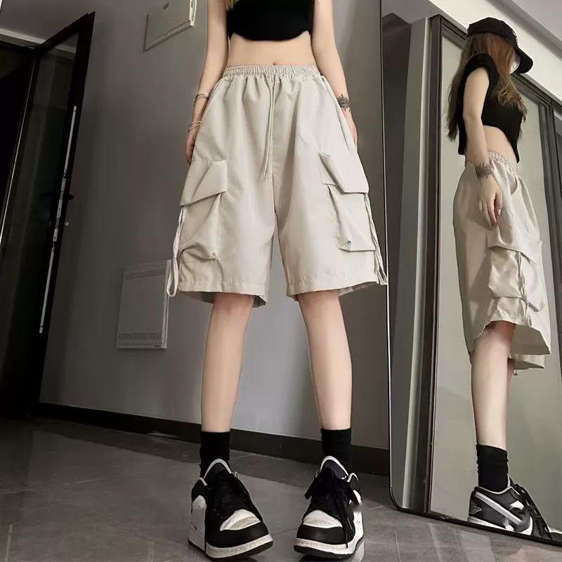 Y2K Cargo Shorts Damskie Harajuku Czarne Oversize Szerokie Szorty Letnie Streetwear Moda Wysoki Stan Luźne Krótkie Spodnie