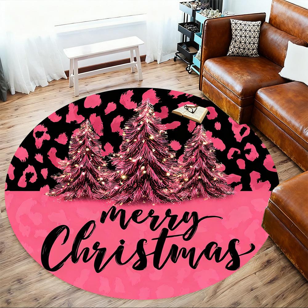 1PC Christmas tree leopard print Office Round Area Rug, Under Office Chairs Bedroom Living Room Home Decor, Carpet for Office -1110137