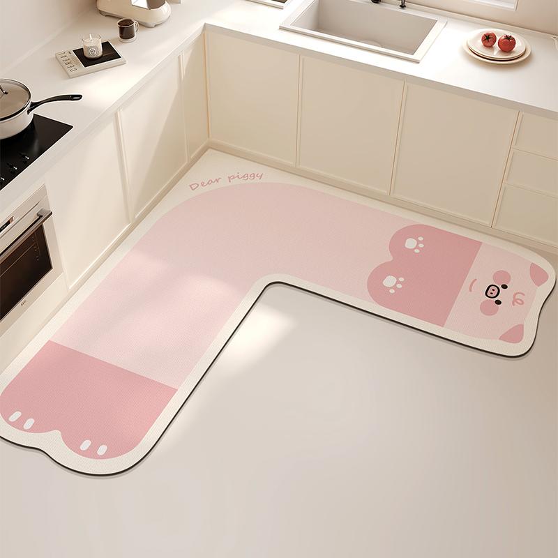L-shaped Kitchen Carpet Cute Cartoon Diatom Mud Floor Mat Creative Water-absorbing Corner Bathroom Mats Non-slip Washable Rug IG