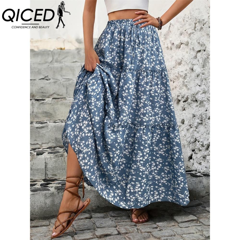 

QICED Women s Fashion Casual Floral Print Summer Spring Skirt S чёрный