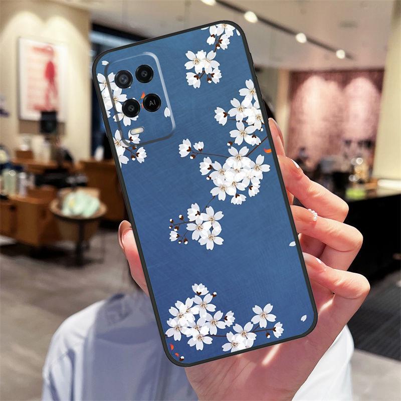 Cherry Blossom Floral Case For Oppo A40 A60 A80 A18 A38 A58 A78 A98 A16 A76 A96 A15 A17 A77 A74 A94 A54 A57S Cover