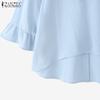 ZANZEA Women Casual Round Neck Loose 3/4 Sleeve Cotton Blouse