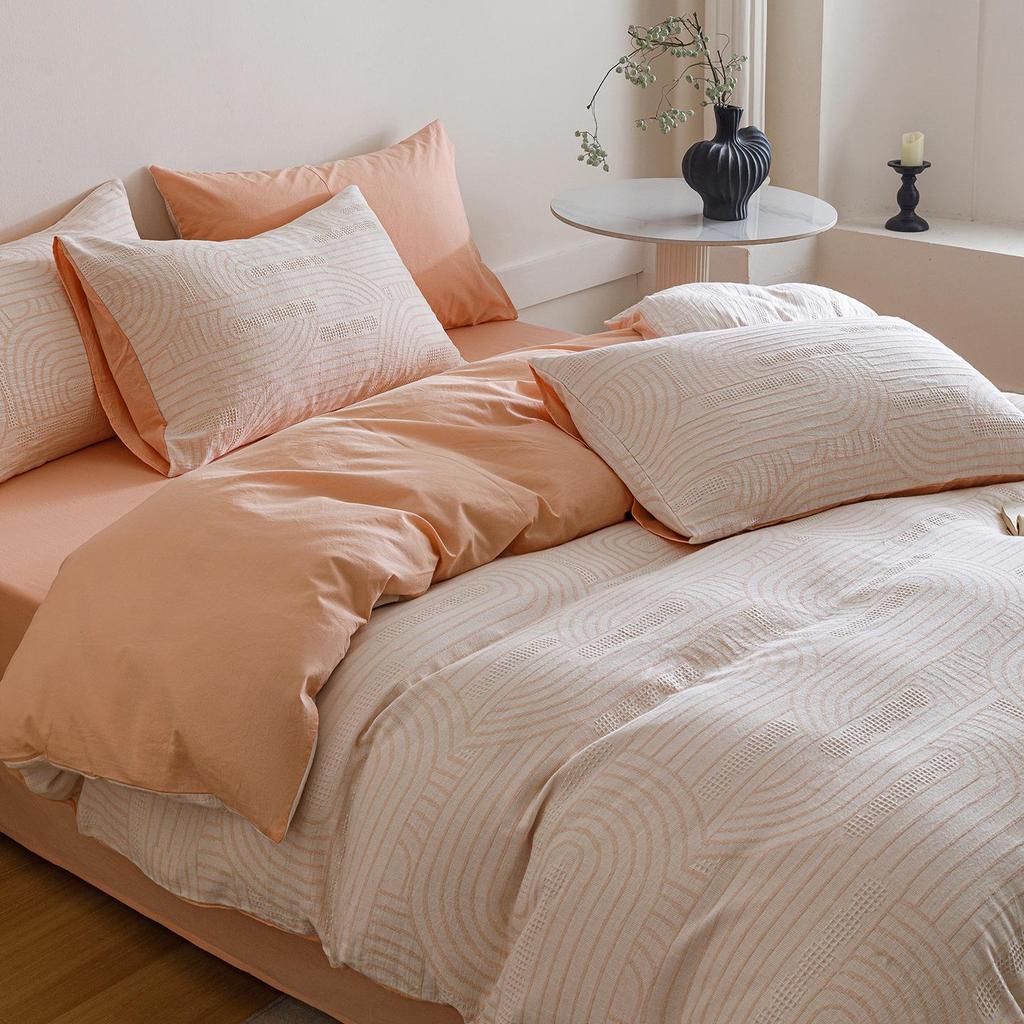 A-Class Cotton 3-Layer Gauze Bedding Set: Duvet Cover, Bed Sheet, Pillowcase - 4-Piece High-End Set