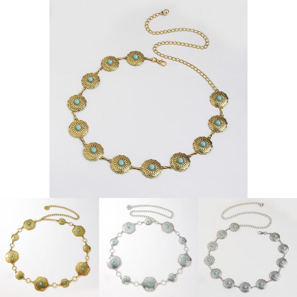 Bohemian Turquoise Floral Metal Waist Chain For Women Summer Fashion Jewelry
