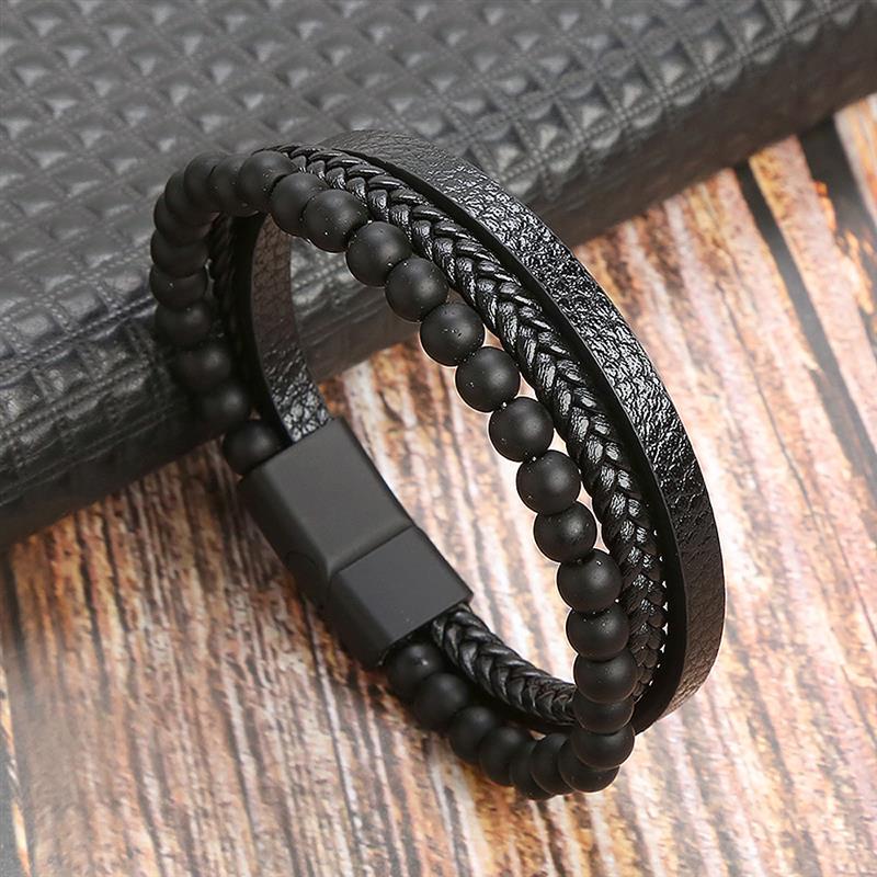 Pulsera de Cuero para Hombre Clásica Estilo Nuevo Tejida a Mano Combinación Multicapa Accesorio Moda Joyería para Hombre Venta al por Mayor Dropshipping