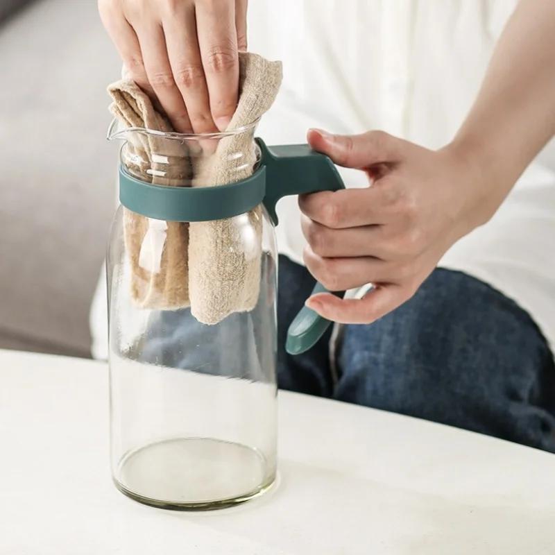 1Pc Glass Water Pitcher Heat Resistant Glass Carafe Beverage Juice Dispenser Cold Water Kettle with With Lid and Handle