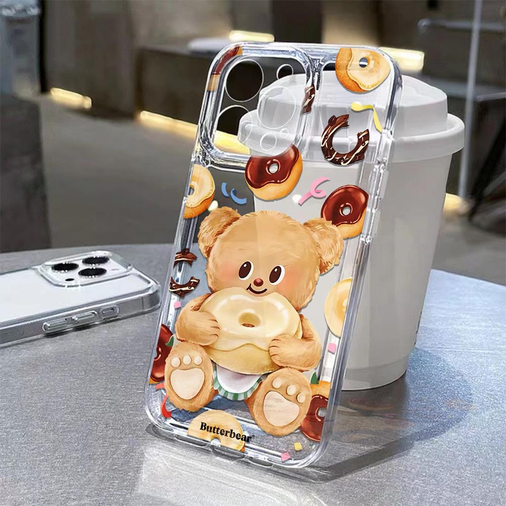Cute Butter Bear Phone Case For Samsung Galaxy S25 S24 S23 S22 S21 S20 FE Note20 Note10 Edge Plus Ultra Lite 5G Clear Back Cover