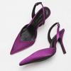 Sandalias de Verano 2025 para Mujer, Estilo Retro Francés, de Seda, con Tira Trasera y Tacón de Aguja