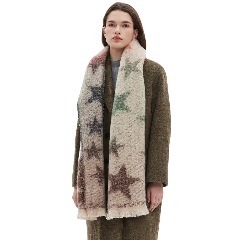 European and American Style Women's Fashion Autumn and Winter Warm Shawl Gradient Color Pashmina Jacquard Star Scarf
