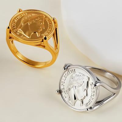 Stainless Steel Personality Simple Men's Ring Gold Plated European and American Retro Men's Jewelry Ring
