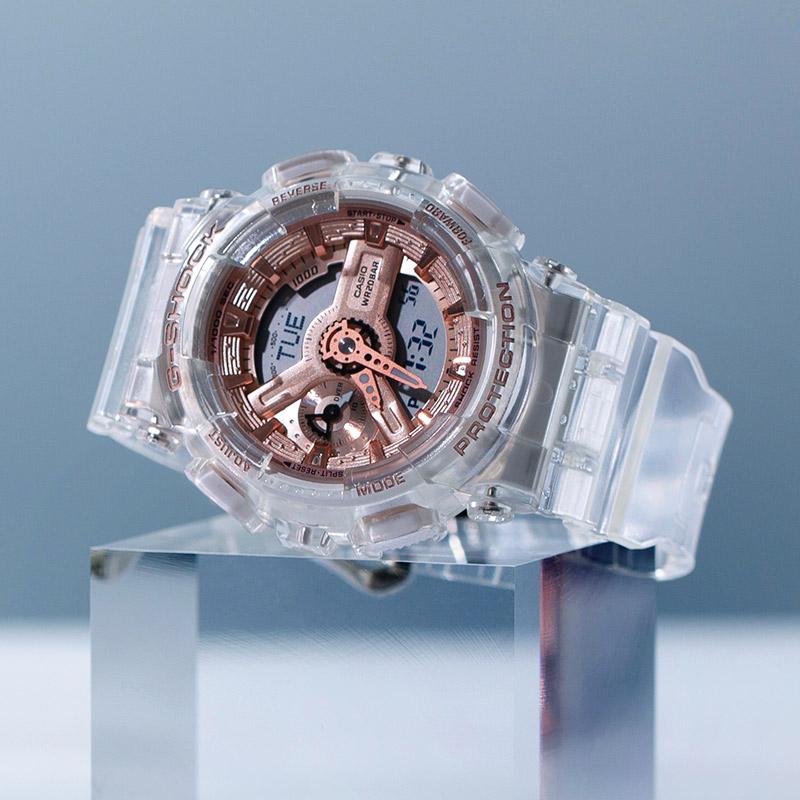 Casio G-Shock Renk Bloklu Sokak Şeffaf Jöle Su Geçirmez Darbeye Dayanıklı Manyetik Olmayan Spor Kuvars Mekanizma Reçine Kayış GMA-S110SR-7APR