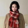 Red Scarf for Women in Winter Korean Style Plaid Versatile Warm High End Trendy New Year Gift Christmas Scarf Shawl