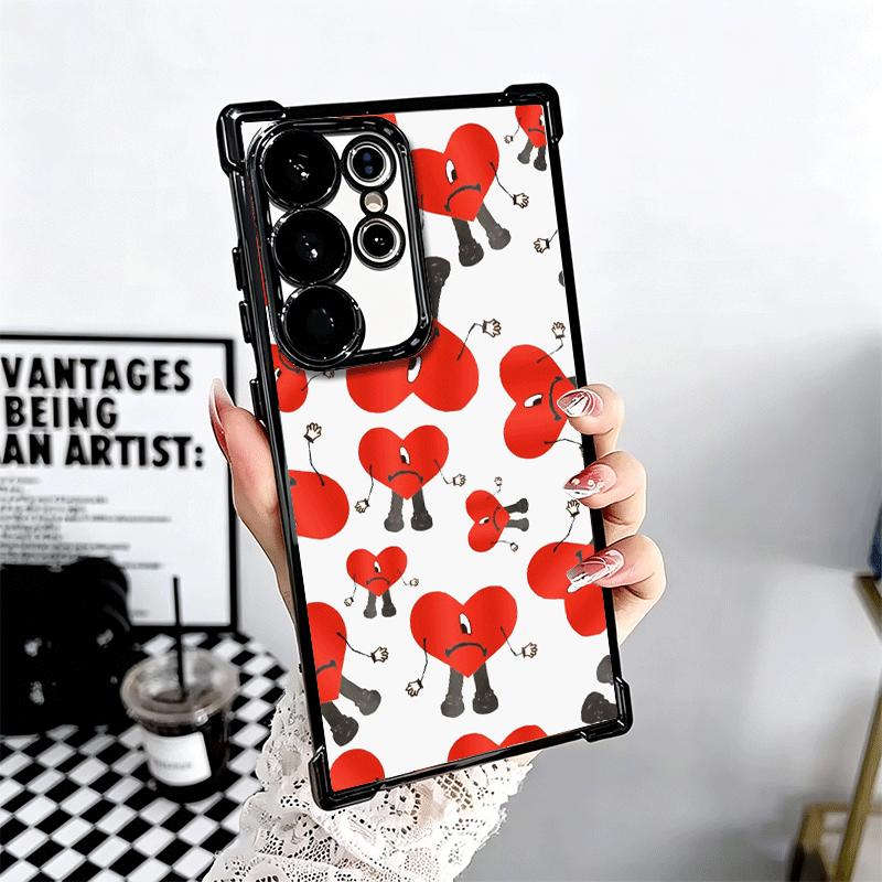 Bad Bunny Heart Plating Phone Case For Samsung Galaxy S24 S25 FE S26 Edge S23 Ultra S22 S21 Plus S20 Anti-Fall Airabag Cover