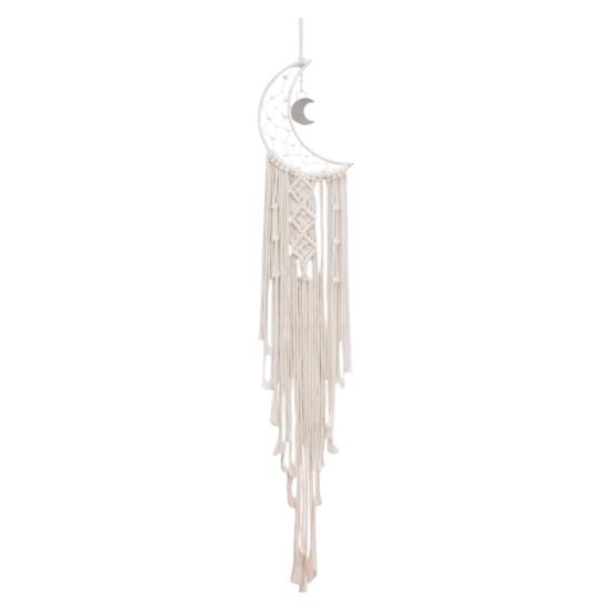 Woven Wall Hanging Wall Decoration with Long Tassel- White Cotton Handmade Home Decor Art Craft for Bedroom Dorm Garden