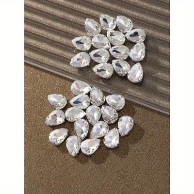 100 Stück 10*14mm Tropfenförmige handgenähte Glasperlen, Asymmetrische Form Glas-Krallenperlen, Bekleidungs- & Schuh- & Taschen-Zubehör