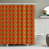 Vintage Retro Shower Curtain Geometric Floral Print Design For Bathroom Decor Home Accessories In Orange Gold Color (180 X 180Cm