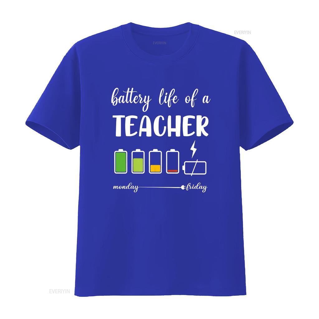 Funny Battery Life of a Teacher T Shirt vintage Washed Casual fashion Unisex designer clothes homme streetwear Versatile