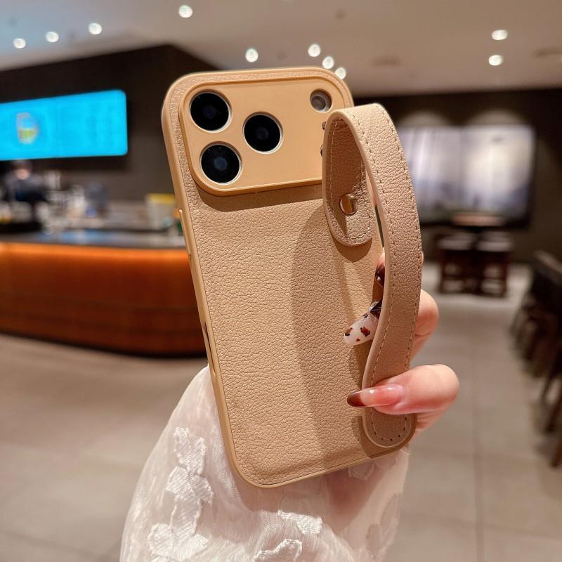 

New Plain Leather Wristband Case Suitable IPhone 17 Promax Phone Apple 16 Anti Drop Protective iPhone 13 PRO
