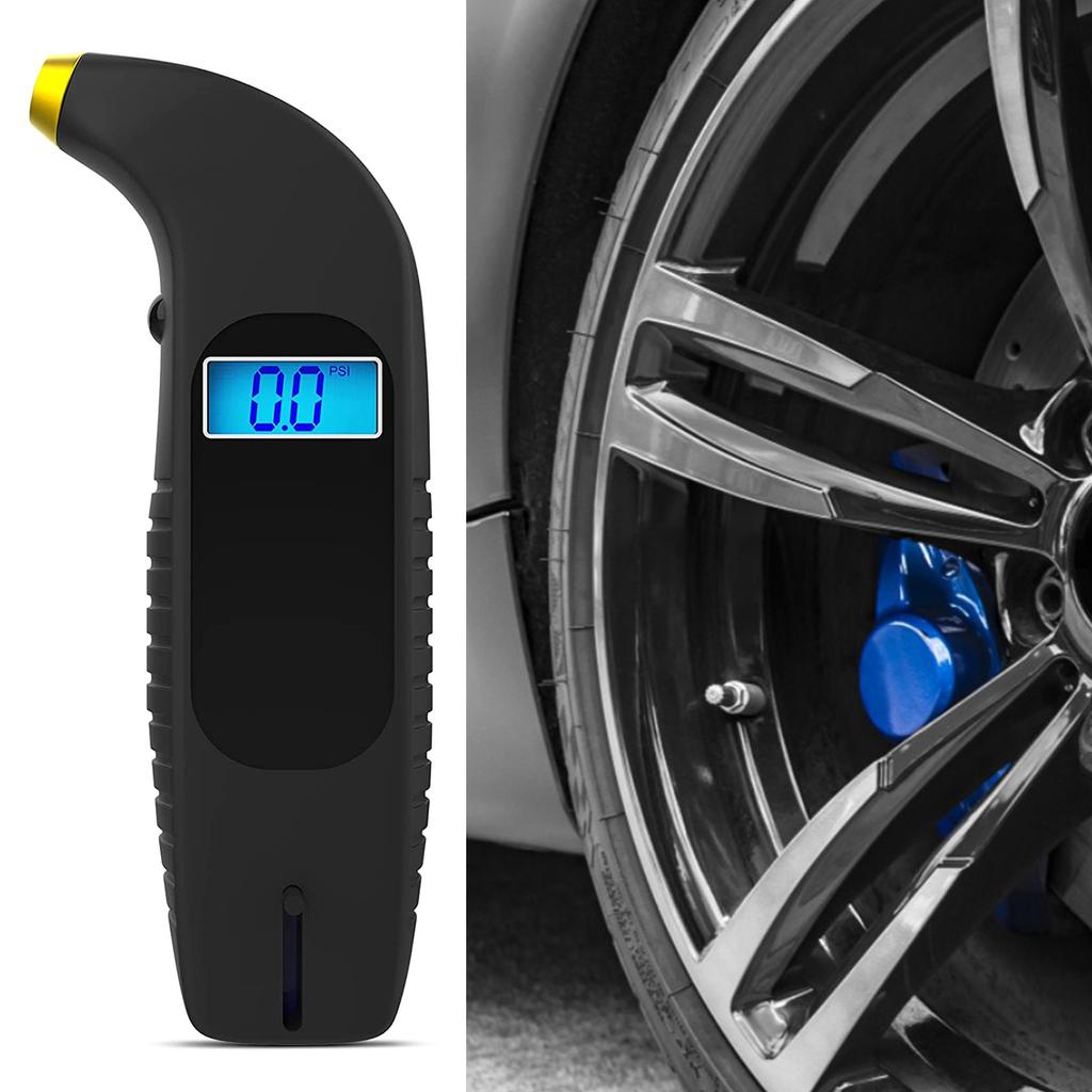 2 In 1 Digital Tire Pressure Gauge with Depth Test 150PSI 4 Settings for Car Truck Bicycles Backlit LCD Non-Slip Grip