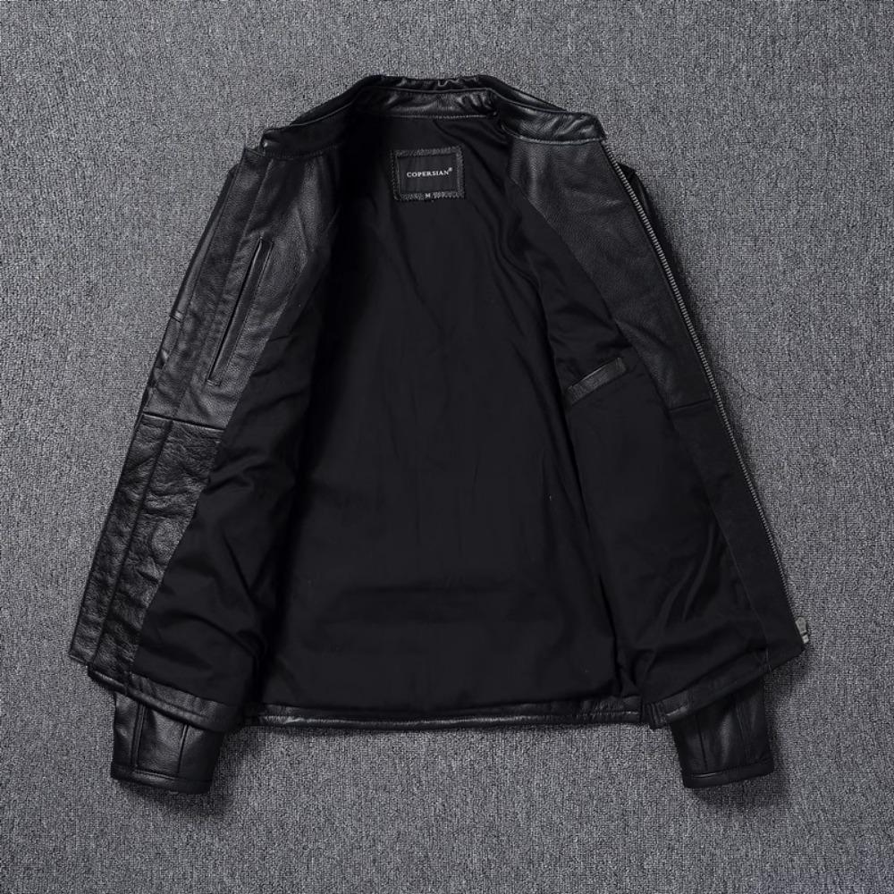 Chinese Size Vitnage Red Brown Men Leather Jacket Cowhide Leather Motorcycle Style Genuine Cow Jackets for Men Autumn