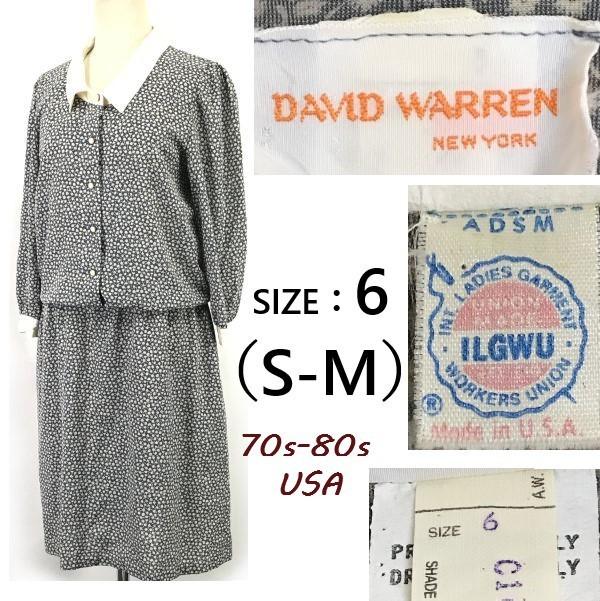 

USED/DAVID WARREN vintage ILGWU tag long sleeve dress USA6 S-M navy 70s-80s Made in USA