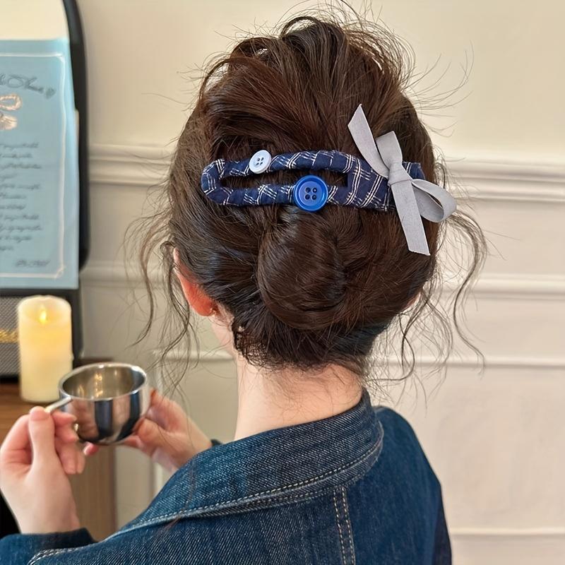 4pcs Women's Plaid Duckbill Hair Clips, Cute Puppy & Butterfly Decor, Ideal Daily Hair Accessories