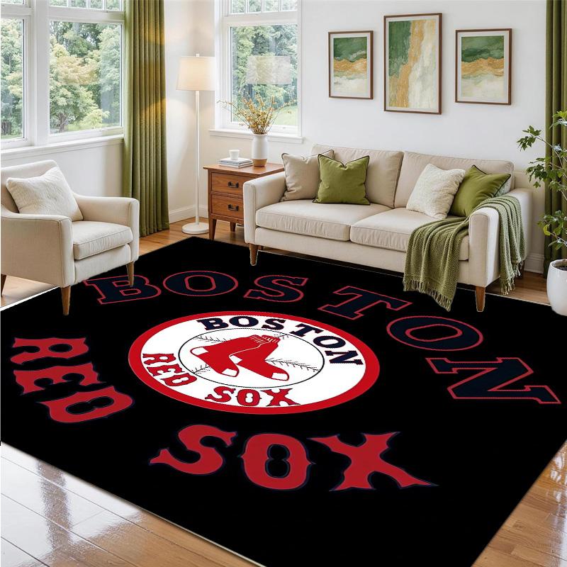 Boston Red Sox Design Crystal Velvet Rug Soft Decorative Mat for Bedroom Entrance
