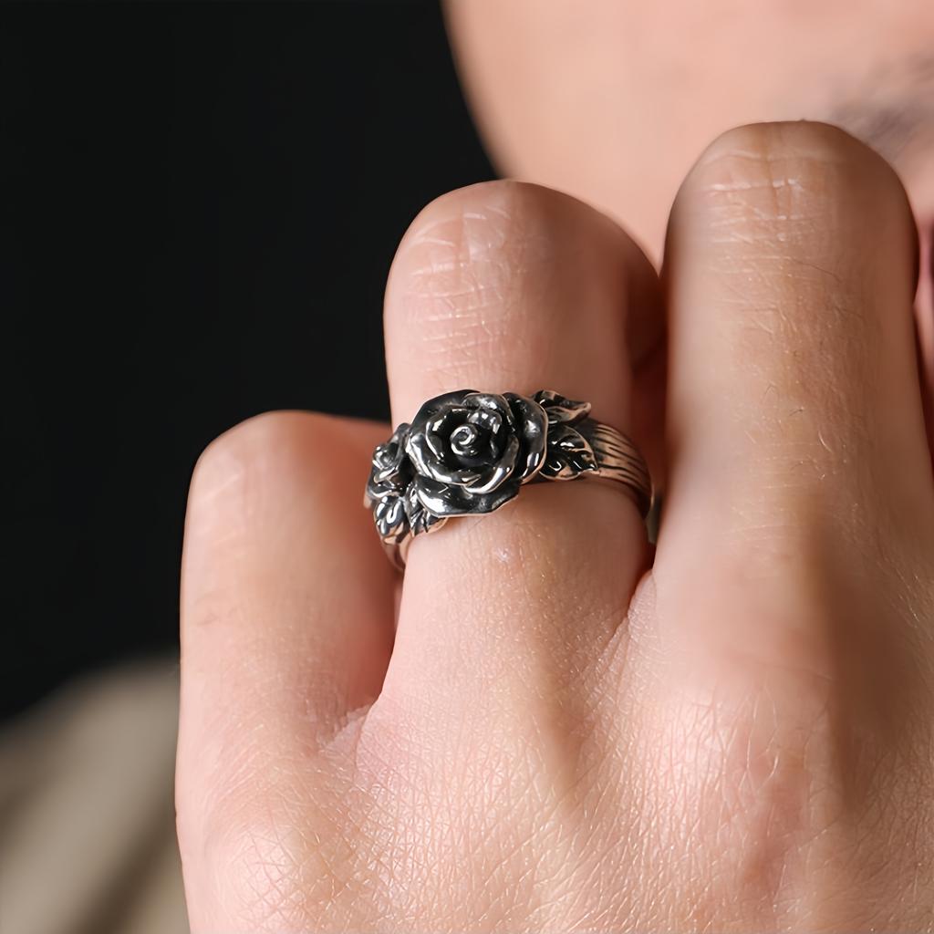 Retro Rose Blume Verstellbarer Offener Ring Für Damen Herren Silberbeschichtetes Kupfer Punk Gothic Edgy Schmuck Unisex Accessoires Liebesgeschenk