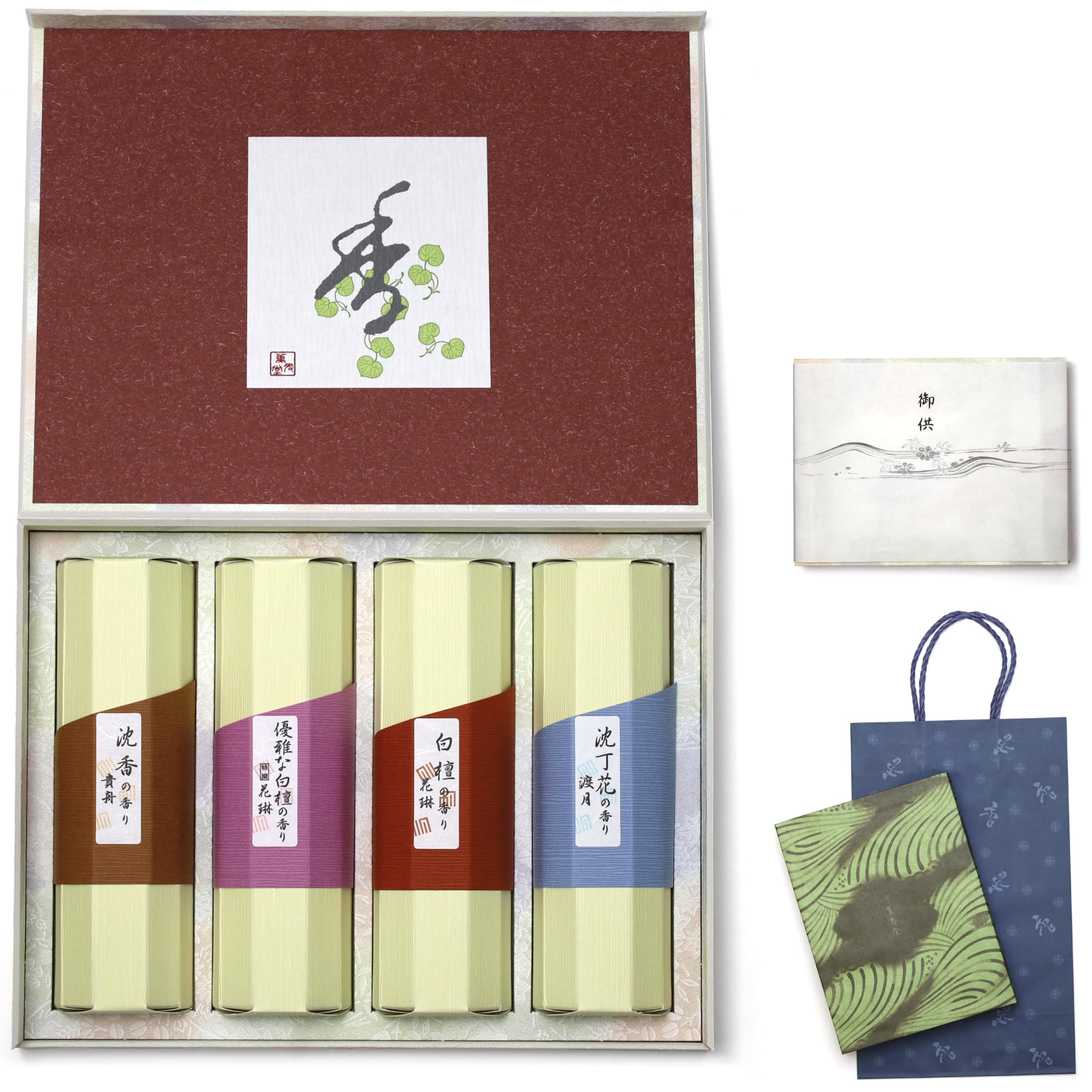

Sympathy Incense Gift [Karin 4 Types, Sandalwood, with Inner Wrapping and Carry Bag] Made in Japan, Low Smoke, Gift-Giving Incense for Memorial