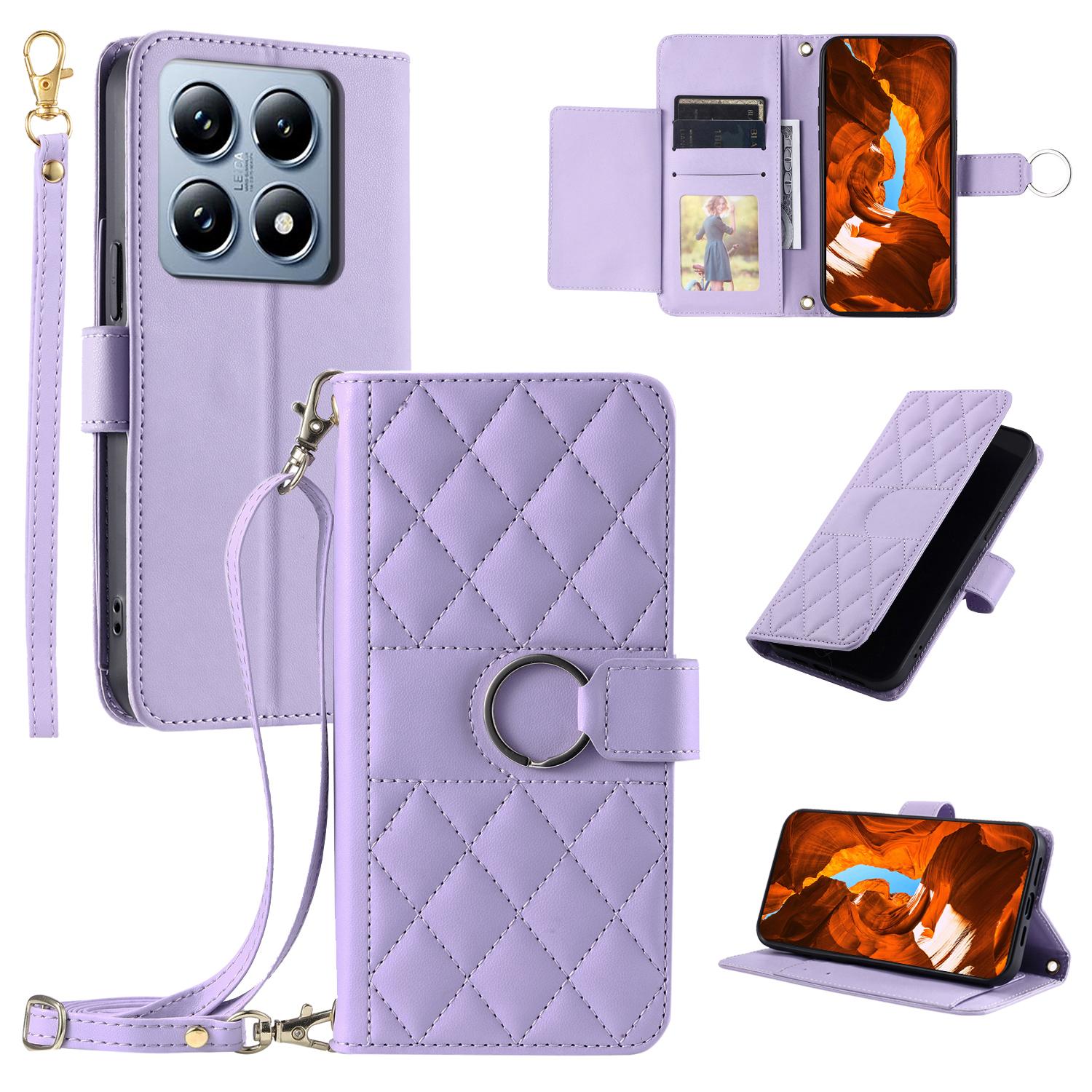 For Xiaomi 14T Pro Crossbody Leather Case Ring Buckle Wallet Stand Rhombus Mobile Cover B