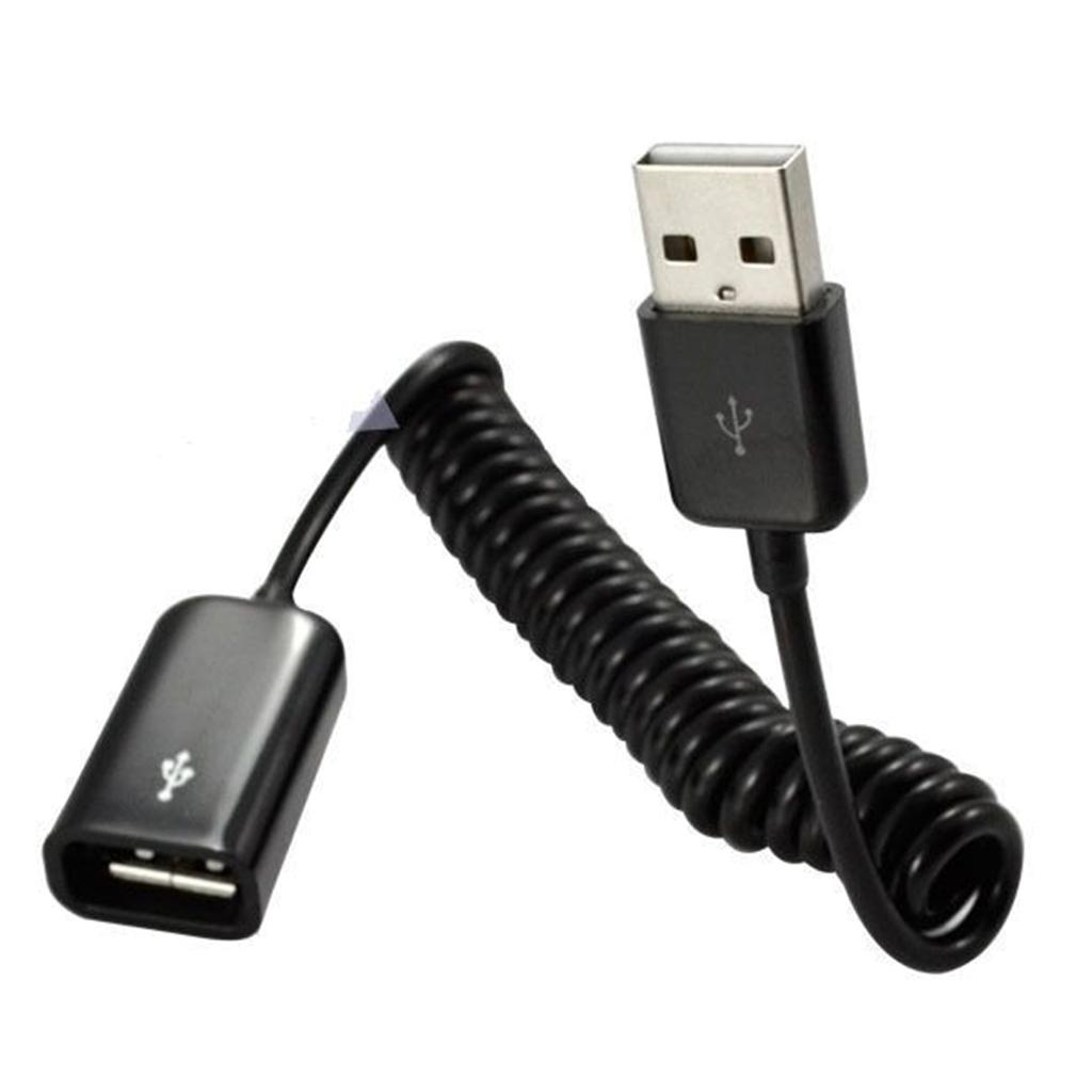 USB 2.0 Male to Female Coiled Adapter Cable 1M/3.2Ft Spring Telescopic Extension Wire Cord for Charging