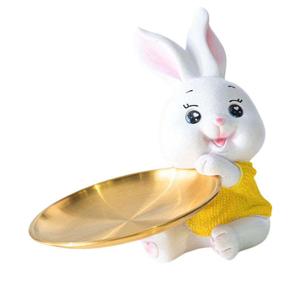 Entryway Key Storage Tray With Rabbit/Kitten Shape Resin And Iron Plate Key Holder For Desk Organization