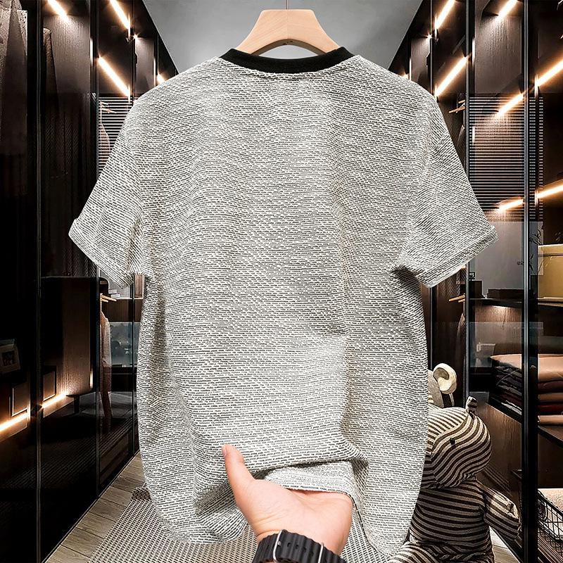 Trendy Summer Breathable Knit Crew Neck T-shirt, Regular Fit, Five-Sleeve, Stylish Daily Wear