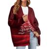 Women's Fashion Long Sleeve Christmas Print V-Neck Button Loose Cardigan Top