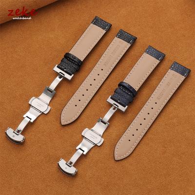 Bracelet de Montre en Cuir de Veau Véritable Bracelet de Montre Motif Litchi Affaires 18mm 19mm 20mm 21mm 22mm Bracelet de Poignet avec Boucle Papillon