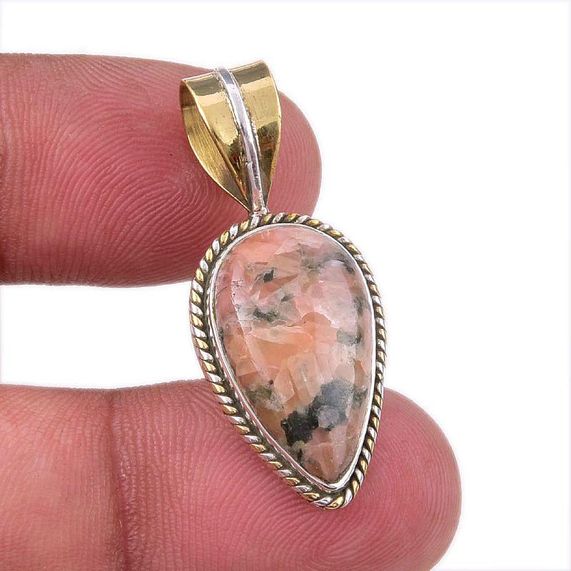 

Natural Rhodonite Gemstone 925 Solid Sterling Silver Two Tone Pendant 1.50 S0O84