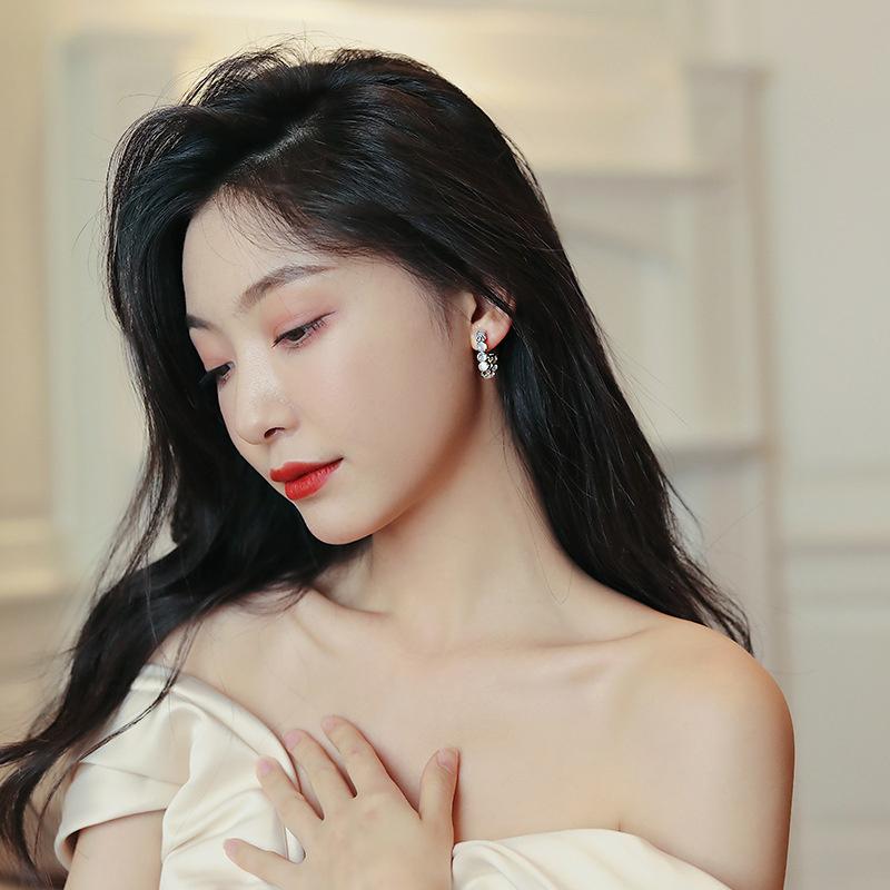 925 Sterling Silver C-Shaped Hoop Earrings With Zircon & Cat'S Eye Ear Accessories For Women