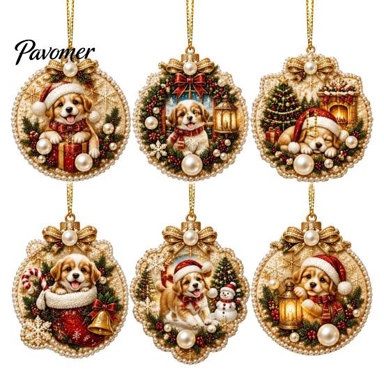 Acrylic Santa Hanging Ornaments 6 Pcs Christmas Pearl Art Ornaments, 2D Flat Holiday Tree Pendant, Effect Decoration for Home Wall Door Window
