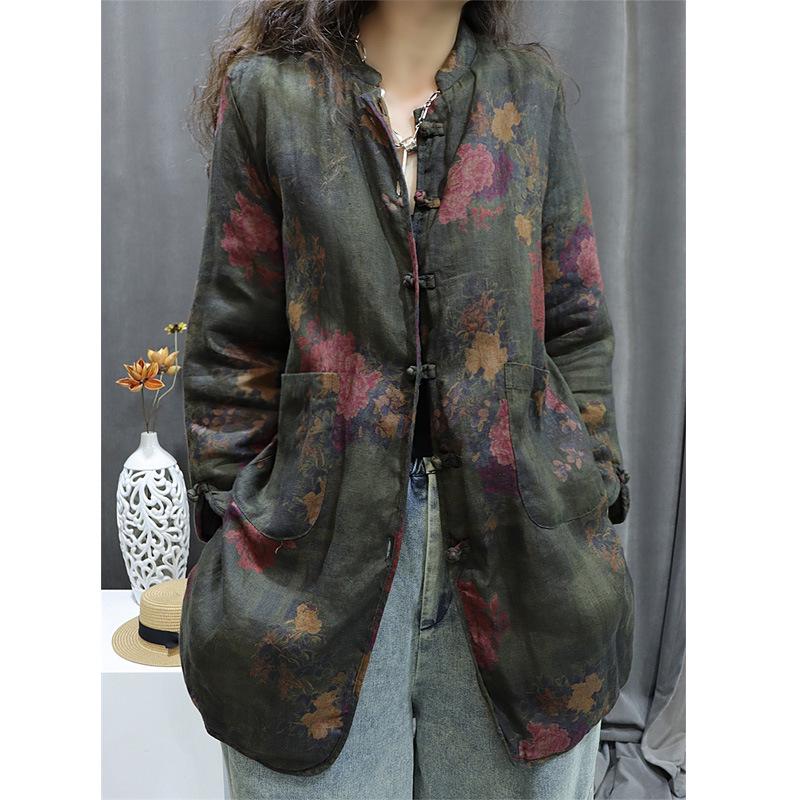 Women s Retro Mid-Length Cotton Linen Jacket with Frog Buttons - Autumn 2025 Collection XXL