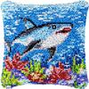 Sea Shark Latch Hook Pillow Kit for Adults Throw Pillow Cover with Printed DIY Canvas Crochet Yarn Needle Craft Easy Handmade Cushion for Home Sofa