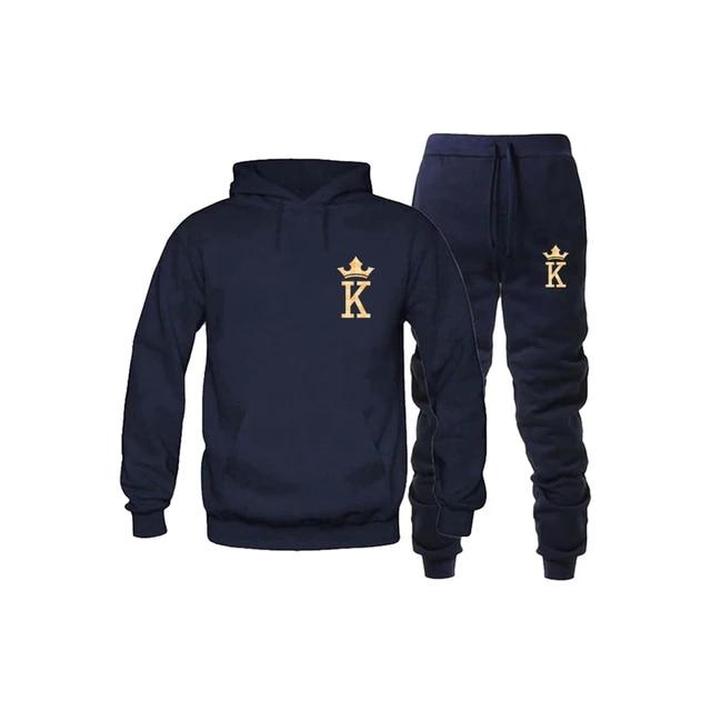 

Женская толстовка с карманом и длинным рукавом, спортивный костюм для пары, флисовая толстовка с принтом KQ + комплект брюк, женские спортивные костюмы большого размера с принтом King Queen
