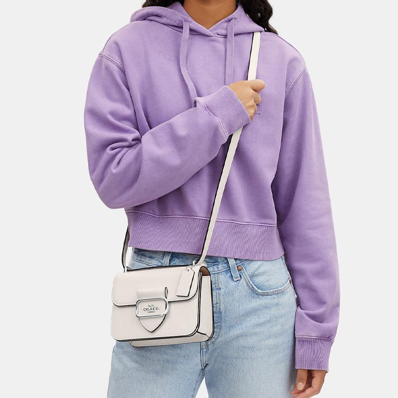 Coach 18 Solid Color Logo Flap Snap Multifunctional Pocket Leather Square Shoulder Crossbody Bag Women bags Glacier-White CL416-SVHA