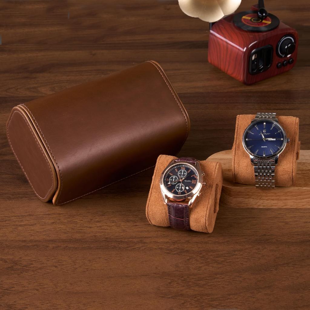 ProCase PU Portable Watch Box for Fits All Watches Up To 60mm Unisex Storage Box for Business Anniversary Gift 2-Watch Case, Leather, Men, Diameter,