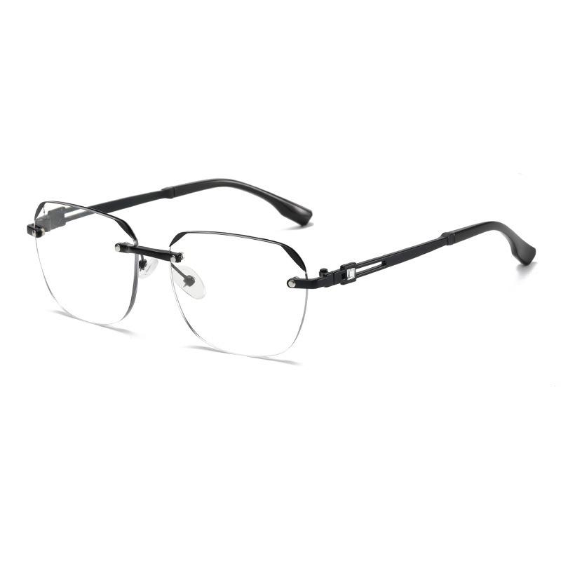 Popular Anti-blue Reading Glasses Fashionable Frameless Plain Diamond Men's and Women's Polygonal Reading Glasses