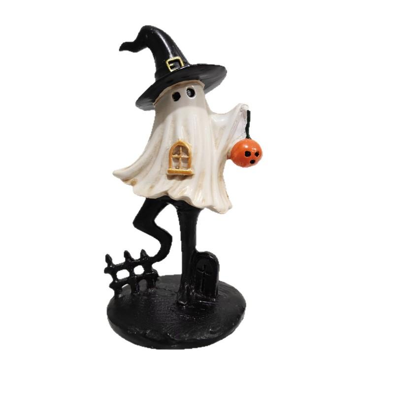 Halloween Ghost Witch Hat Resin Figurine Hand-Painted Desktop Decor Party Table Setting
