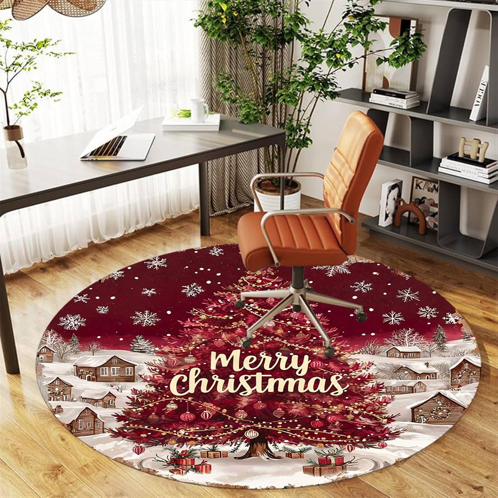 1PC Christmas Tree Merry Christmas Office Round Area Rug, Under Office Chairs Bedroom Living Room Home Decor, Carpet for Office -1110128
