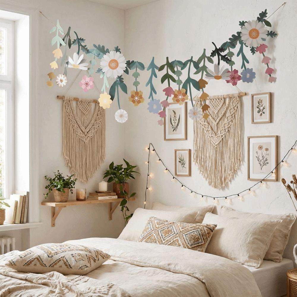 Double Sided Flower Leaves Garland Floral Leaf Happy Birthday Banner Birthday Party